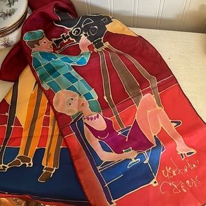 Vintage Silk Batik print scarf signed Isabelle Paris 60” x 9”